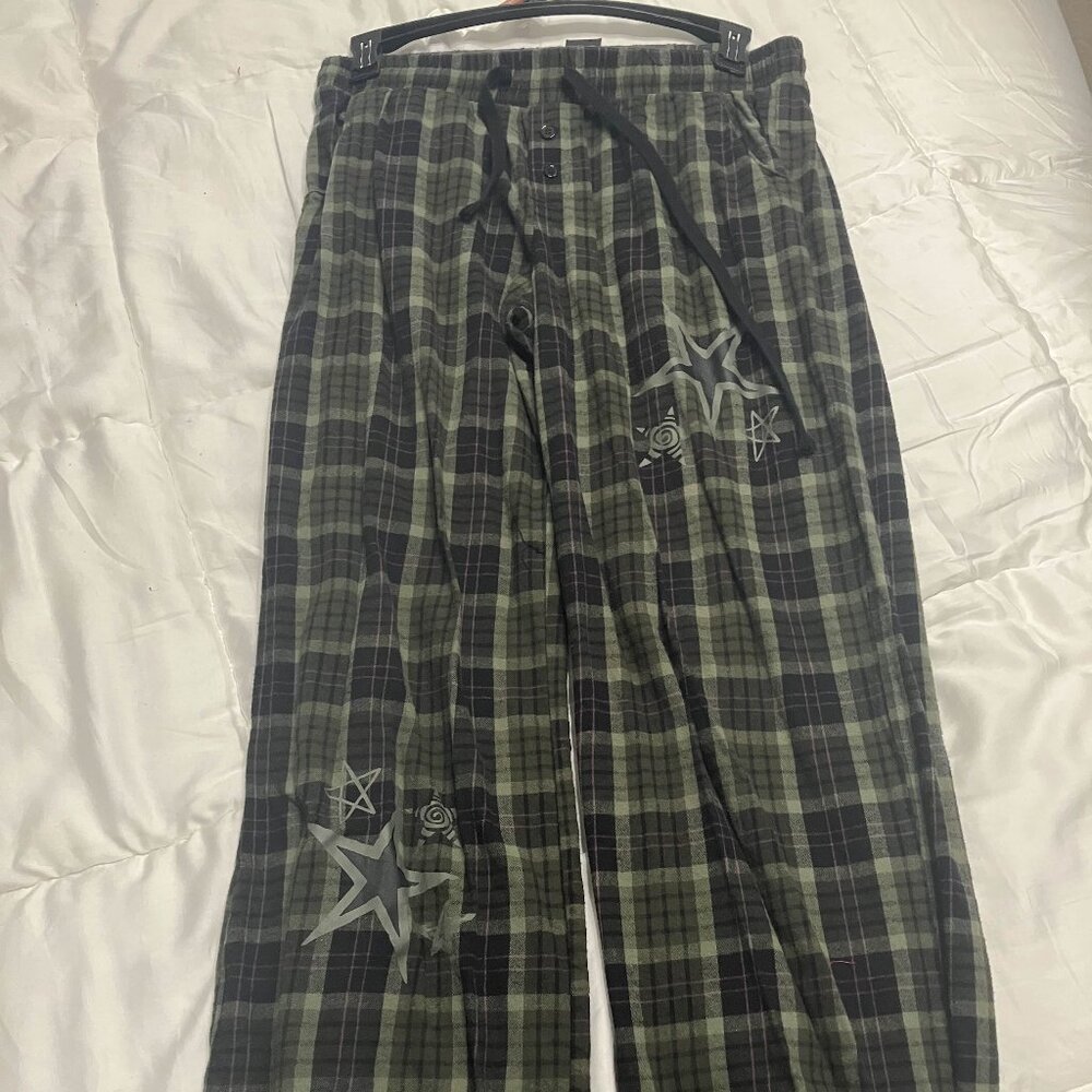 green plaid star baggy sweatpants